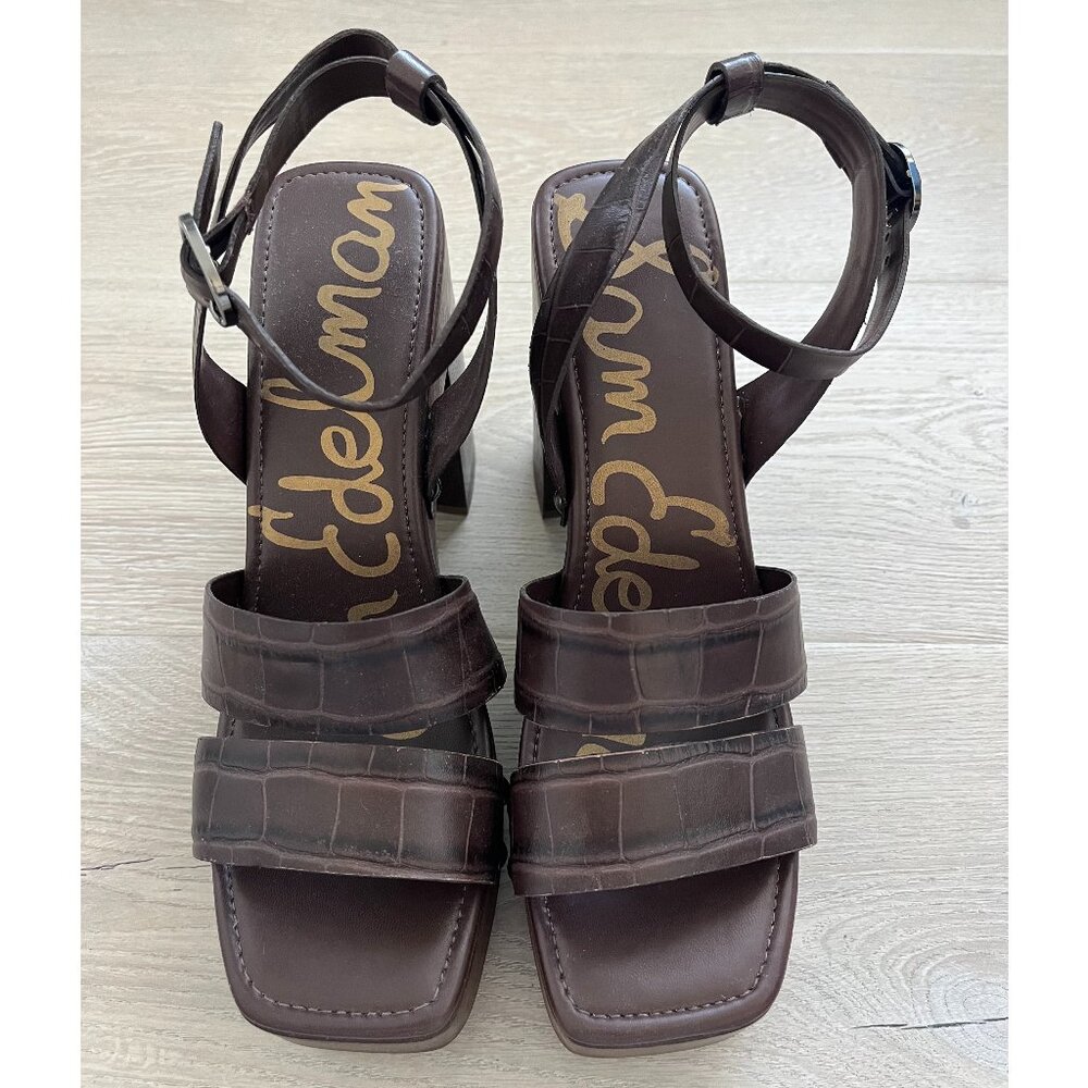 Brand New Sam Edelman Rosalind Platform Heeled Sandal in Dark Mahogany Croc